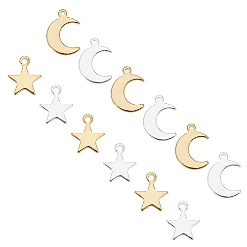 UNICRAFTALE 80 Stk 2 Farben Stern Mond Anhänger 304 Edelstahl Weihnachten Stern Charms Gold Edelstahl Farbe Stern Anhänger Für Damen DIY Weihnachten Halsketten Armbänder Schmuckherstellung Zubehör von UNICRAFTALE