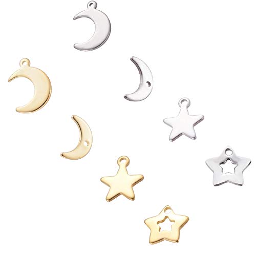 UNICRAFTALE 80Stk 2 Farben Stern Mond Anhänger Edelstahl Stern Anhänger Metall Weihnachten Stern Mond Charms Für Damen DIY Halsketten Armbänder Schmuckherstellung von UNICRAFTALE