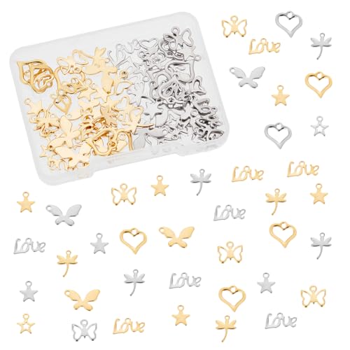 UNICRAFTALE 84 Stk 2 Farben 7 Stile Edelstahl Anhänger Schmetterling Charms Gold Herz Anhänger Metall Charms Anhänger Set Für Halsketten Ohrringe Basteln Schmuck Selber Machen von UNICRAFTALE