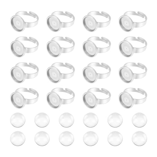 UNICRAFTALE 20 Sets Fingerring Rohlinge Ringlünetten Rohlinge Edelstahl Verstellbare Leere Cabochon Ringeinstellungen Ringe Basis Kit Cabochon Basis Ringbasis Zubehör Für Die Ringherstellung von UNICRAFTALE