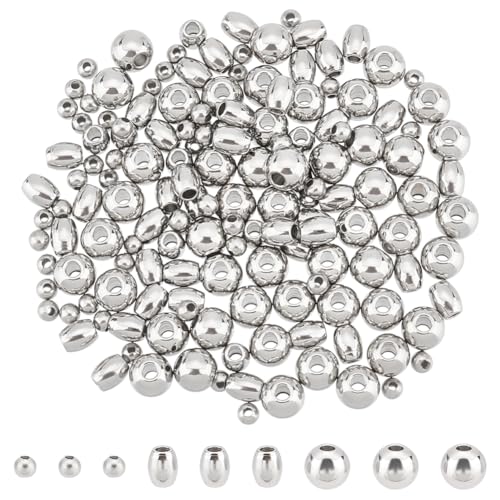 UNICRAFTALE Ca. 150 Stk Rund Fass Perlen 1-2mm Loch Distanzperlen Edelstahl Perlen Metall Abstandsperlen DIY Spacer Perlen Für Armbänder Schmuckherstellung, Edelstahl Farbe von UNICRAFTALE