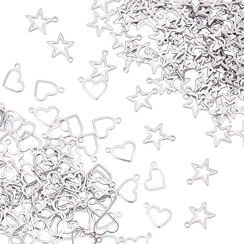 UNICRAFTALE Ca. 200 Stk Stern Herz Anhänger 304 Edelstahl Weihnachten Stern Charms 1.2~1.4mm Loch Herz Charms Anhänger Für DIY Armband Halsketten Schmuckherstellung von UNICRAFTALE