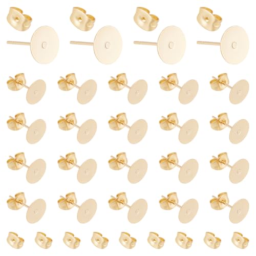 UNICRAFTALE Ca. 30pcs 8mm Golden Flat Pad Ohrstecker Hypoallergen Ohrstecker Mit Ohrmuttern 0.8mm Pin Edelstahl Ohrring Für DIY Ohrringe Schmuckherstellung von UNICRAFTALE