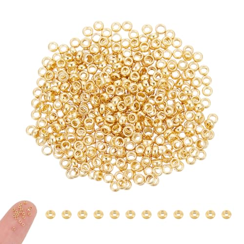 UNICRAFTALE 400 Stk 1.5 mm 24 Karat Vergoldete Zwischenperlen Wenige Rondelle Edelstahl Perlen Gold Metallperlen 0.8mm Loch Quetschperlen Für DIY Halsketten Armbänder Schmuckherstellung von UNICRAFTALE