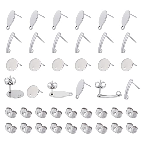 UNICRAFTALE Ca. 60 Set Tropfen Ohrstecker Ovale DIY Ohrstecker Flache Rund Ohrstecker mit Loch 304 Edelstahl Ohrstecker Mit 40stk Ohrmuttern Ohrring Komponenten Für Die DIY Schmuckherstellung von UNICRAFTALE