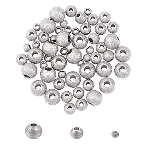 UNICRAFTALE Ca. 60Stk 3 Größen Strukturierte Runde Perlen Edelstahl Lose Perlen Metallperlen 2-3mm Loch Spacer Perlen Suche Für DIY Armband Halskette Schmuckherstellung von UNICRAFTALE