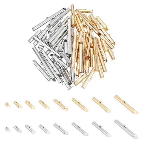 UNICRAFTALE Ca. 64 STK 2 Stile 2 Farben Edelstahl Schiebeverschluss Schmuck Endkappen Crimp Endkappen Tube Schnallenverschlüsse Für Perlenwebstühle Multi Strand Halskette Schmuckherstellung 8.5~40 mm von UNICRAFTALE