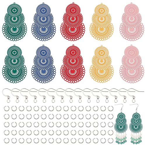 UNICRAFTALE DIY Ohrring Kits 20 STK 304 Edelstahl Ohrringhaken 20 STK 5 Farben Boho Ohrring Filigrane Anhänger 100 STK Offene Biegeringe Ohrring Herstellungszubehör Für Herstellung von Ohrringen von UNICRAFTALE