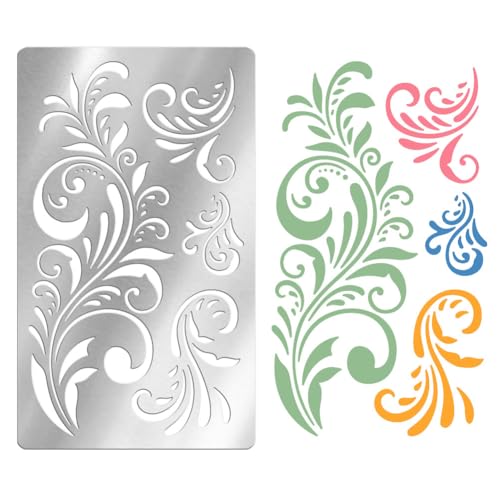 UNICRAFTALE Metallschablone Wiederverwendbare Blumenschablonen Schnörkel Malschablone Edelstahl Schablonen Pflanzenmuster Vorlage Für DIY Scrapbooking Fotoalbum DIY Papierkarte von UNICRAFTALE