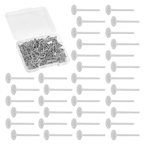 UNICRAFTALE Ohrstecker, Edelstahl, flache Ohrstecker, 4 mm, rund, blanko, Metall, blanko, Ohrring-Verschluss, für DIY-Ohrringherstellung, ca. 500 Stück von UNICRAFTALE