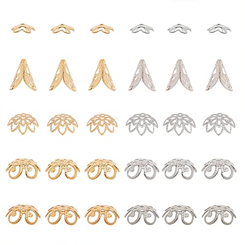 UNICRAFTALE 80pcs 10 Styles 2 Colors Perlenkappen Blumen Perlenkappen Zwischenperlen Kappen Hollow Edelstahl Endkappen Gold Perlen Zubehör Für Armband Halskette Schmuckherstellung von UNICRAFTALE