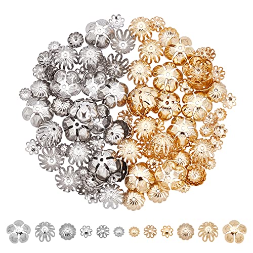 UNICRAFTALE Über 120 Stück 6 Größen Multi-Petal Flower Perlenkappen 2 Farben 304 Edelstahl Spacer Endkappen Perlenkappe Spacer Für DIY Armband Halskette Schmuckherstellung von UNICRAFTALE