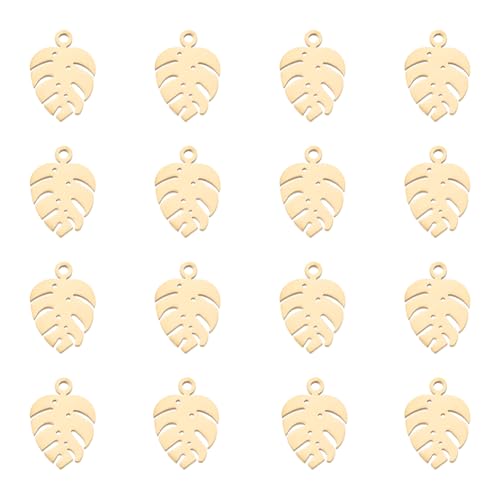 UNICRAFTALE Über 16Stk Golden Monstera Blatt Charms Edelstahl Blatt Anhänger 1mm Kleines Loch Metall Blatt Anhänger Für DIY Halsketten Armband Ohrring DIY Schmuckherstellung von UNICRAFTALE