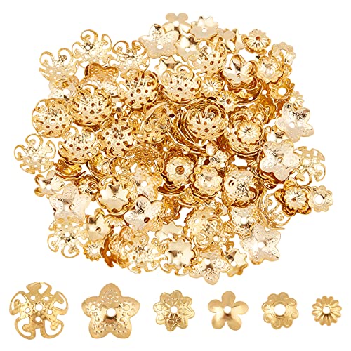 UNICRAFTALE Über 180pcs 6 Stile Blumenperlenkappen Goldene Perlenkappen Spacer Edelstahl Spacer Endkappen Für Armband Halskette Schmuckherstellung 1-1.8mm Loch von UNICRAFTALE