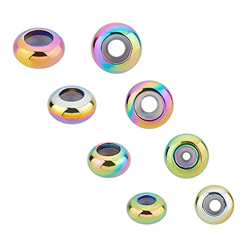 UNICRAFTALE Über 24pcs 6/7/8/9mm Bunte Abstandsperlen Mit Kunststoff-Edelstahl-Stopperperlen Rondelle Lose Perlen Metallperlen Abstandshalter Für DIY Schmuckherstellung 1-3mm Loch HOL von UNICRAFTALE