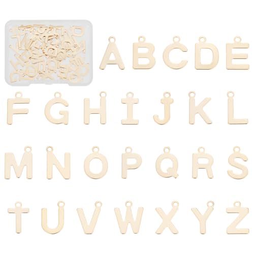 UNICRAFTALE Über 52 Stück Golden Letter AZ Charms Edelstahl Alphabet Charms Hypoallergene Anhänger 1.5mm Kleine Loch Charms Für DIY Name Valentinstag Charms Schmuckherstellung,Über 10-12 mm von UNICRAFTALE