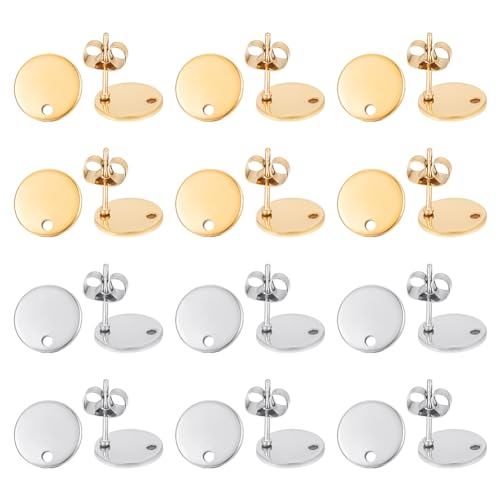 UNICRAFTALE 60Stk 2 Farben 10mm Flacher Runde Ohrstecker Edelstahl Ohrringe DIY Zubehör Runde Ohrstecker Basteln Rohlinge Ohrhaken Für DIY Ohrringe Schmuckherstellung von UNICRAFTALE