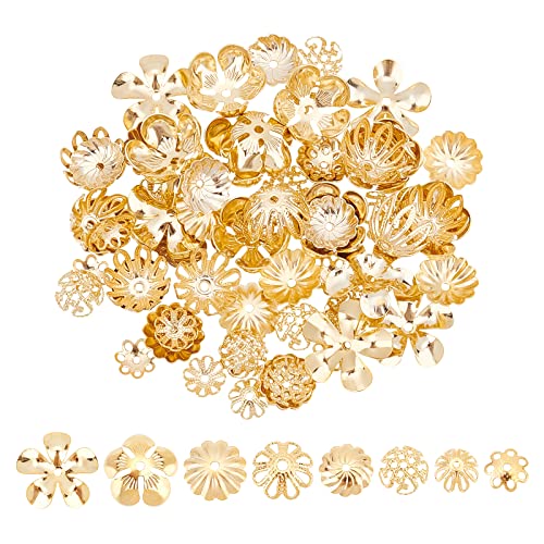 UNICRAFTALE Ungefähr 80 Stück 8 Stil Edelstahl Fancy Perlenkappen Multi Petal Flower Perlenkappe Golden Perlenkappe Loch 1~1.5 mm Für Armband Halskette Ohrring Schmuckherstellung von UNICRAFTALE