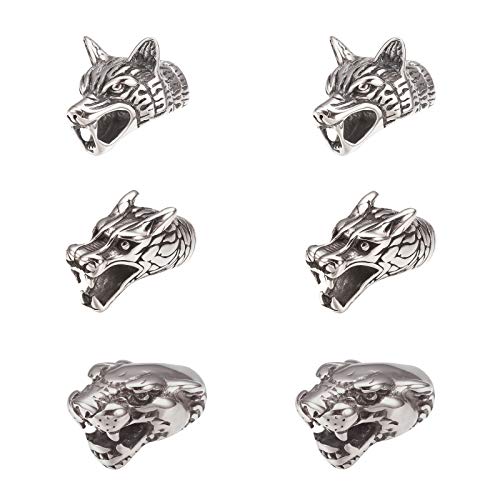 UNICRAFTALE Wolf/Drache/Panther Schnur Ende 6St. Antik Silber Tier Kopf Ende Kappen Leder Armband Schnur Ende 5.5-8mm Loch Schnur Terminatoren Schmuck Herstellung Kappen Für Armband Halskette von UNICRAFTALE