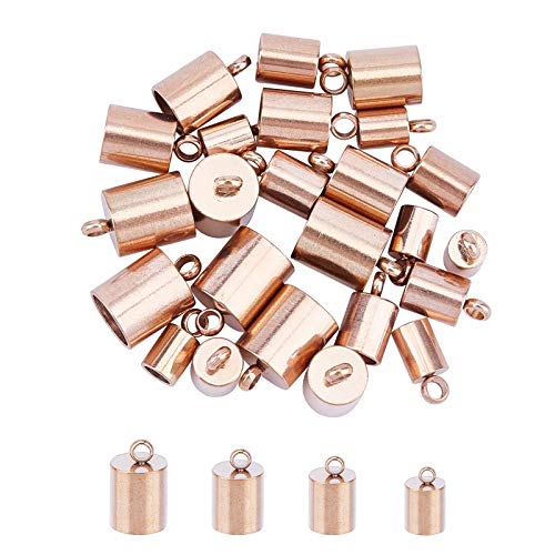 UNICRAFTALE ca. 24 Stück 4 Größen 3/4/5/6mm Innendurchmesser Säulenkabelende Roségold-Endkappen Edelstahl-Kabelkappen Leder-Kabelenden Terminatoren Endspitze Perlenkappen für Schmuck von UNICRAFTALE