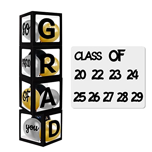 Ballon-Box-Set für Abschlussfeiern, Klasse 2024, schwarz, mit den Buchstaben "GRAD", "So Proud of You" und "Klasse von 5,141.0 cm, Partydekorationszubehör, mit schwarzen, goldfarbenen und von UNIIDECO