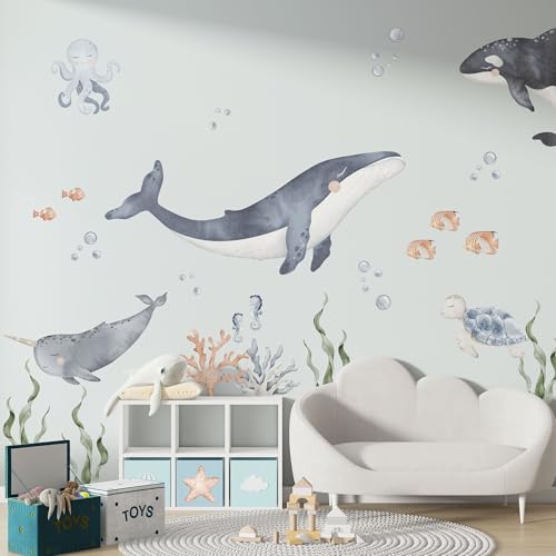 Unik Nordic Wandsticker Meeresboden Motiv B, L - 65 x 75 cm, Aufkleber für die Wand, Wandtattoo rückstandslos entfernbar, Wanddekoration für Kinderzimmer und Babyzimmer, Wandaufkleber Tiere von UNIK Nordic