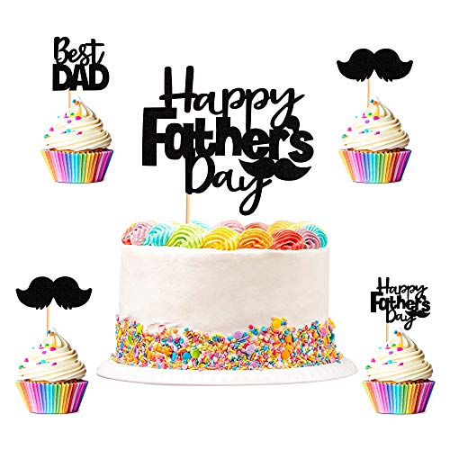 UNIMALL 25 Stück Schwarz Glitzer Best Dad Bart Cupcake Topper und Kuchen Topper für Vatertag Party Dekoration, Schwarz, Klein von UNIMALL