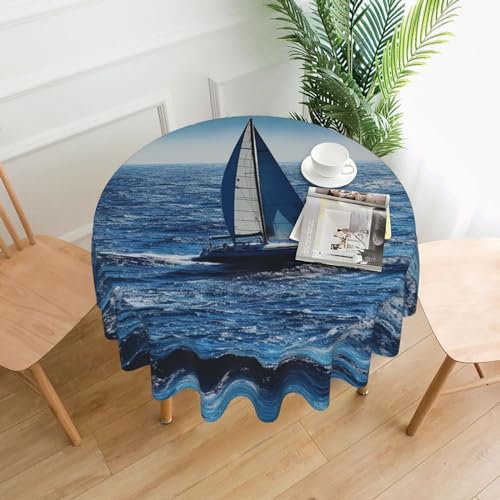 UNIOND Blaue Meer Segelboot Druck Runde Tischdecke Wasserdicht Tischdecke 152 X 152 Cm Knitterfeste Tischdecke Für Innen Außen Party Dekoration von UNIOND