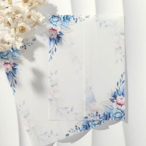 UNIQOOO Dutsy Blue Flower Pergamentumhüllen für 12,7 x 17,8 cm Einladungen, 115 g/m², elegantes, vorgefaltetes Pergamentpapier, für blaue und weiße Themen, Hochzeiten und Veranstaltungen, 50 Stück UNIQOOO Dutsy Blue Flower Pergamentumhüllen für 12,7 x 17,8 cm Einladungen, 115 g/m², elegantes, vorgefaltetes Pergamentpapier, für blaue und weiße Themen, Hochzeiten und Veranstaltungen, 50 Stück von UNIQOOO