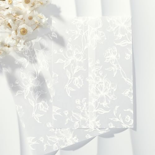 UNIQOOO Graceful White Bloom Pergamentumhüllen für 12,7 x 17,8 cm Einladungen, 115 g/m², vorgefaltetes Pergamentpapier, für Hochzeitseinladungen, weißes Thema, Hochzeiten und Veranstaltungen, 50 Stück UNIQOOO Graceful White Bloom Pergamentumhüllen für 12,7 x 17,8 cm Einladungen, 115 g/m², vorgefaltetes Pergamentpapier, für Hochzeitseinladungen, weißes Thema, Hochzeiten und Veranstaltungen, 50 Stück von UNIQOOO