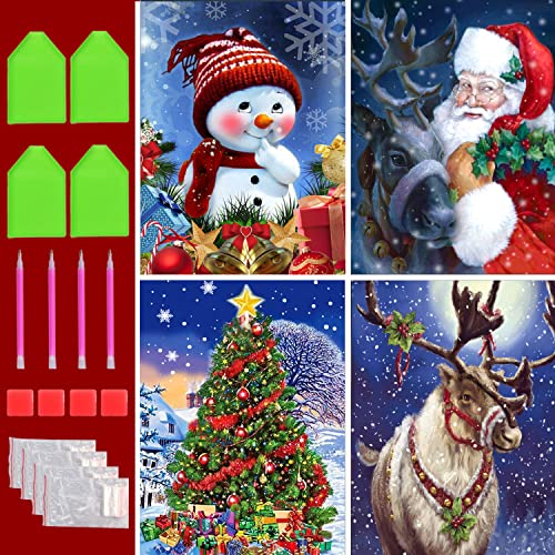 5D Diamond Painting Weihnachten Bilder, 4 Pack Full Diamant Painting Set Schneemann Weihnachtsmann, DIY Diamant Malerei Weihnachtsbaum Elch für Kinder und Erwachsene, Home Wall Décor, 30x40cm von UNIQUORS