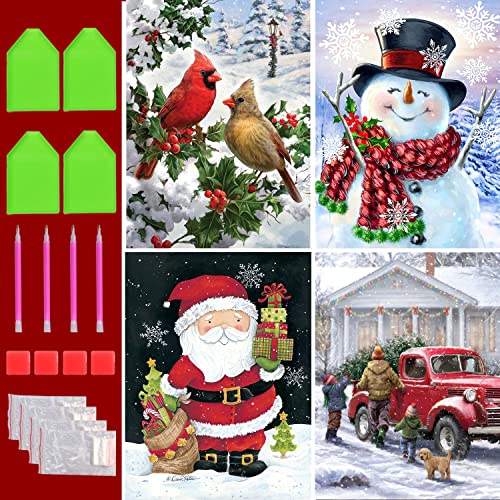 UNIQUORS DIY Diamond Painting Set Weihnachten, 4 Pack Diamant Painting Bilder Kinder Hund Schneemann, Diamant Malerei Erwachsene Vogel für Home Wall Décor (30x40cm) von UNIQUORS