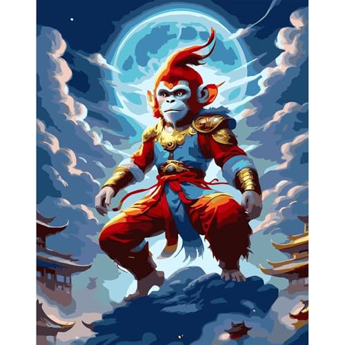 UNIQUORS Malen Nach Zahlen Erwachsene Mythos Sun Wukong, DIY Ölgemälde Monkey King Warrior Armor Set, Acrylmalerei Kits für Handwerks, 40X50cm ohne Rahmen von UNIQUORS