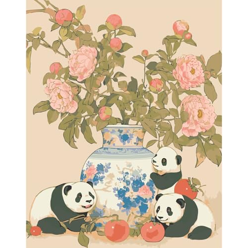 UNIQUORS Malen Nach Zahlen Erwachsene Panda und Blumen Anfänger, Malen Nach Zahlen Kinder Tiere Bunte Blumen Vasen, DIY-Acryl-Ölgemälde Erwachsene mit als Geschenk für Mädchen (40x50) von UNIQUORS