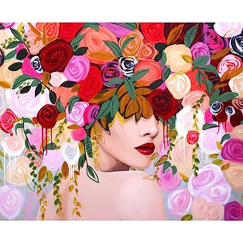 UNIQUORS Malen nach Zahlen für Erwachsene Blumen, Gemälde Abstrakt Frau, Ölgemälde auf Leinwand Modern mit 3 Pinsel und Acrylfarben (ohne Rahmen) 40 x 50 cm von UNIQUORS