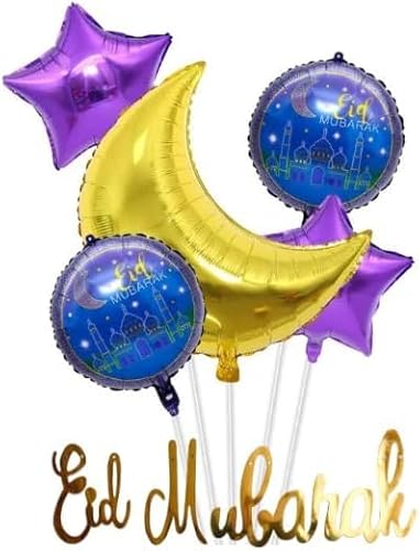 EID Mubarak Dekorationen für Zuhause, Eid Mubarak ausgeschnittene Buchstaben, Banner, Girlande, Wimpelkette und Folienballons, EID Dekorationen, 1 Set Banner Wimpelkette und 5 Stück von UNIQVERSAL