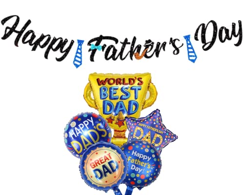 Happy Father's Day Decorations for Home, Happy Father's Day Banner Garland Bunting and Foil Balloons, Happy Father's Day Decorations 1 Set Banner Bunting and 5PCS Foil Balloon Set by UNIQVERSAL von UNIQVERSAL