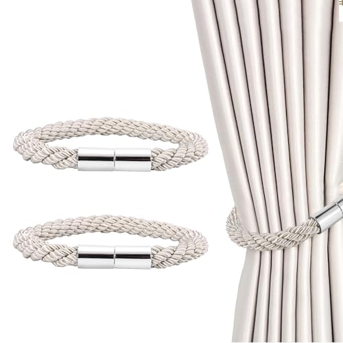 2 Stück Magnetische Vorhang Raffhalter, Raffhalter für Vorhänge mit Magnet, Raffhalter für Gardinen, Vorhanghalter für Zuhause und Büro, Fenstervorhänge(Beige) von UNISOPH