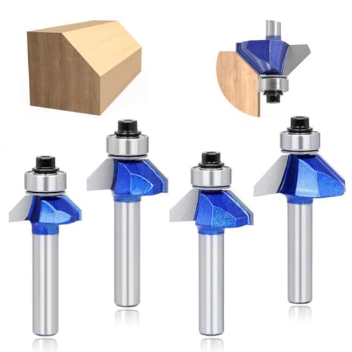 4 Stück Fasenfräser 8mm Schaft 45 Grad Fasefräse Hartmetall Kegelfräser Kantenfräser mit Kugellager Fase/Bevel Einfassung Router Bit für Zimmerei Fasen Holzbearbeitung Trimmen,Fräser für Oberfräse Set von UNISOPH