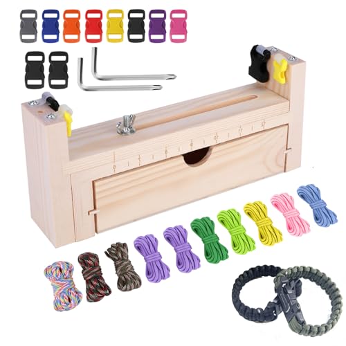 Paracord-Vorrichtung, Verstellbares Webstuhlbänder-Set Aus Holz, Paracord-Set Mit 10 Paracords und 10 Verschlussschnallen, Freundschaftsarmbänder Selber Machen, Kit Zur Herstellung Von Armbändern von UNISOPH