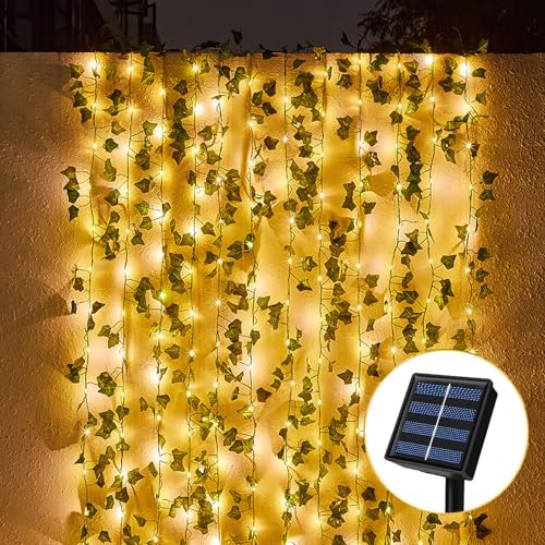 Solar Lichterkette Aussen 5 M 50 LED Künstlicher Efeu Lichterkette, 8 Modi Efeu Girlande mit Lichterkette, Wasserdicht Solar Lichterkette für Balkon, Garten, Wand, ästhetische Schlafzimmer-Dekoration von UNISOPH