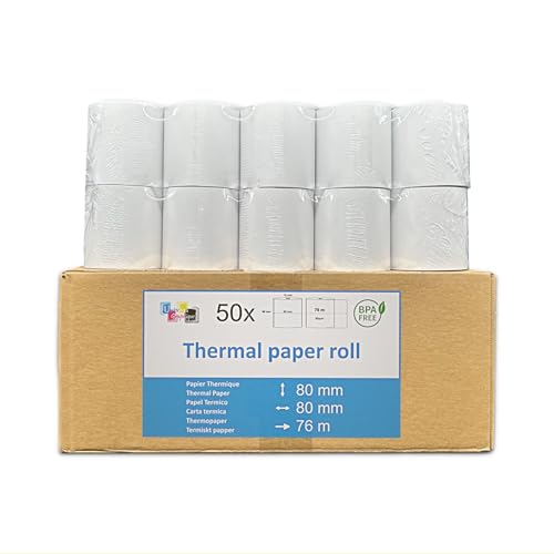 50 EC-Cash Thermorollen 80 x 80 x 12 für EC-Geräte mit Thermodrucker, Thermopapier EC-Cash Bonrolle, Bisphenol-A frei. Lauflänge 78,8 m. Für den Einsatz in Kassensystemen und Thermodruckwerken von UNIVERS GRAPHIQUE