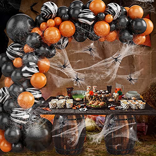 UNIVERTEN Halloween Deko Set, Happy Halloween Luftballon Girlande Set mit Spinnennetz, Fake Spinnen und Ballon, Halloween Dekoration für Heimat Garten Halloween Party Deko Kinder von UNIVERTEN