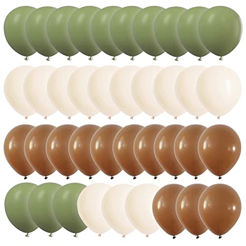 Helium Luftballons Grün Beige Braun UNOEYSAT 60 Stück 12 zoll Safari Dschungel Ballons Salbei Avocado Grün Matt Cream Kaffee Latex Ballons als Geburtstag Hochzeit Babyparty JGA Jungle Party Deko von UNOEYSAT