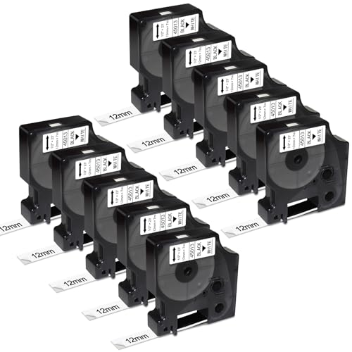 UNOKA 10 Rolle Kompatibel Etikettenband für Dymo D1 12mm x 7m Schwarz auf Weiß 45013 45013s S0720530 A45013 für Dymo LabelManager 160 280 210D 260P 360D 420P 450D 500TS LW 450 Duo von UNOKA