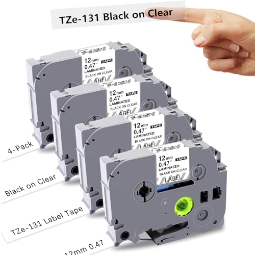 UNOKA TZe-131 TZe 131 Komaptibel für Brother P-touch Bänder Transparent 12mm, als Ersatz für Brother P touch Tape Clear TZ 131 AZe-131 Durchsichtig für Ptouch PT H105 H107B D400 H110 1000 1010 von UNOKA