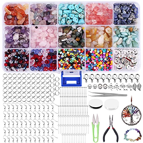 UNOLIGA Schmuck Selber Machen Set, 1606pcs Edelsteinperlen mit Loch zum Auffädeln, Kristall Perlen Schmuckbastelsets für DIY Schmuck Ohrringe Ringe Ketten Armbänder von UNOLIGA