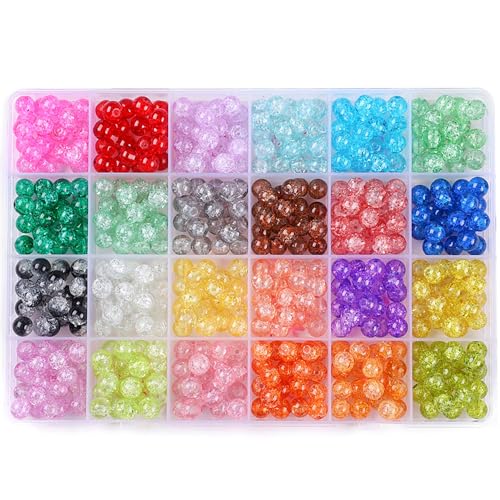 480 Stück Bunte Glasperlen zum Auffädeln, 8mm Rissige Glas Perlen für Armbänder, Perlen zum Basteln für Schmuckherstellung, DIY Halsketten, Ohrringe, Dekor von UNOZAVER