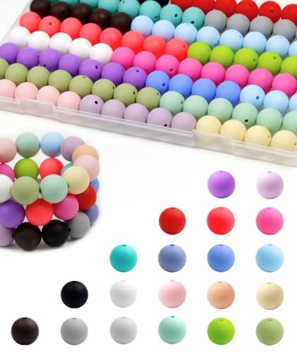 UNOZAVER 100 Stück Bunte Silicone Perlen zum Auffädeln, 20 Farben 15mm Silikonperlen Bastelperlen für Armband, Halskette, Schlüsselbund, Schmuck Herstellung, DIY Handwerk (20 Farben) von UNOZAVER