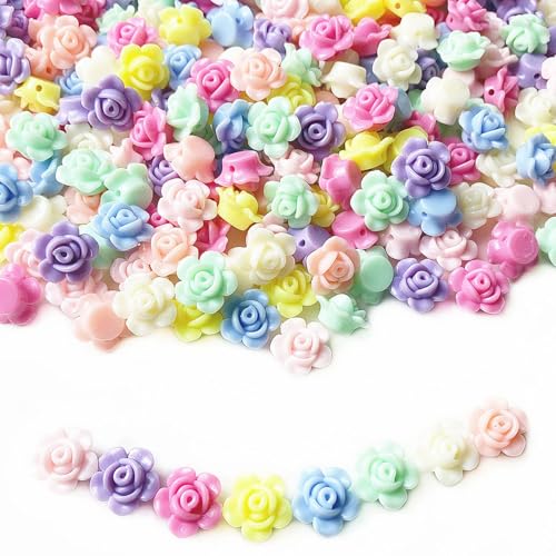 UNAZOVER 350 Stück Acryl Rose Perlen, Bunte Blumen Perle für Armbänder, Acryl Spacer Perlen für DIY-Schmuckherstellung, Halsketten, Ohrringe, Schlüsselanhänger (Rose) von UNOZAVER